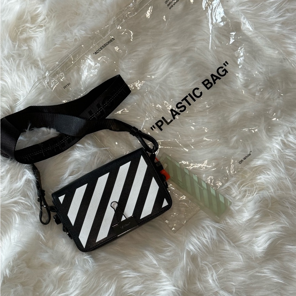 Off White Diagonal Stripe Mini Flap Bag